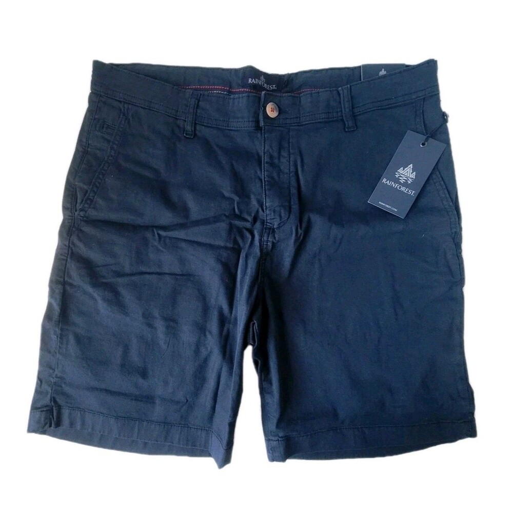 NWT Rainforest Mens Chino Shorts Size 38 Navy Blue Twill Stretch Classic Fit